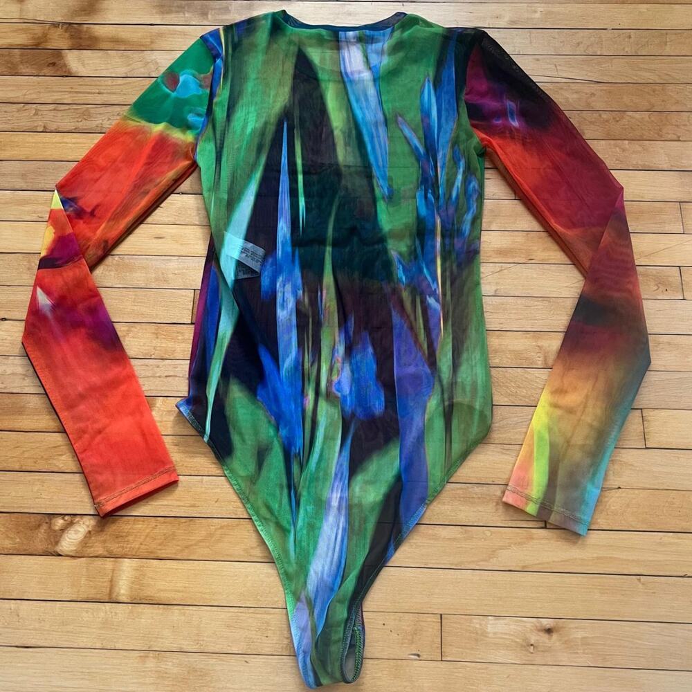 Zara Mesh Multi-Color bodysuit Small NEW sheer long sleeve - Picture 2 of 4